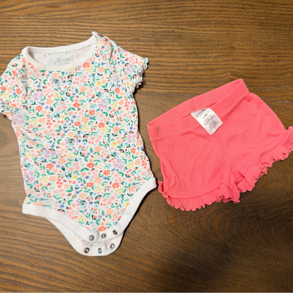 Garanimals Floral Bodysuit and Coral Ruffle Shorts Set